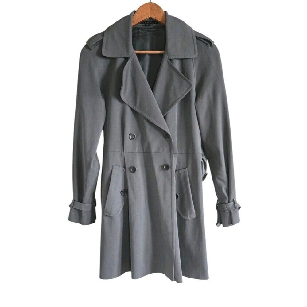 Theory Pea Coat Gray Wool Blend Double Breast Belted Lined Size Medium